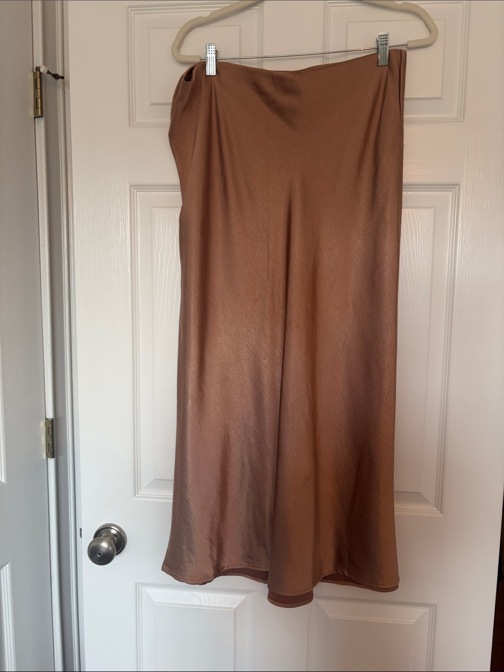 Bias Satin Midi Skirt in Warm Brown